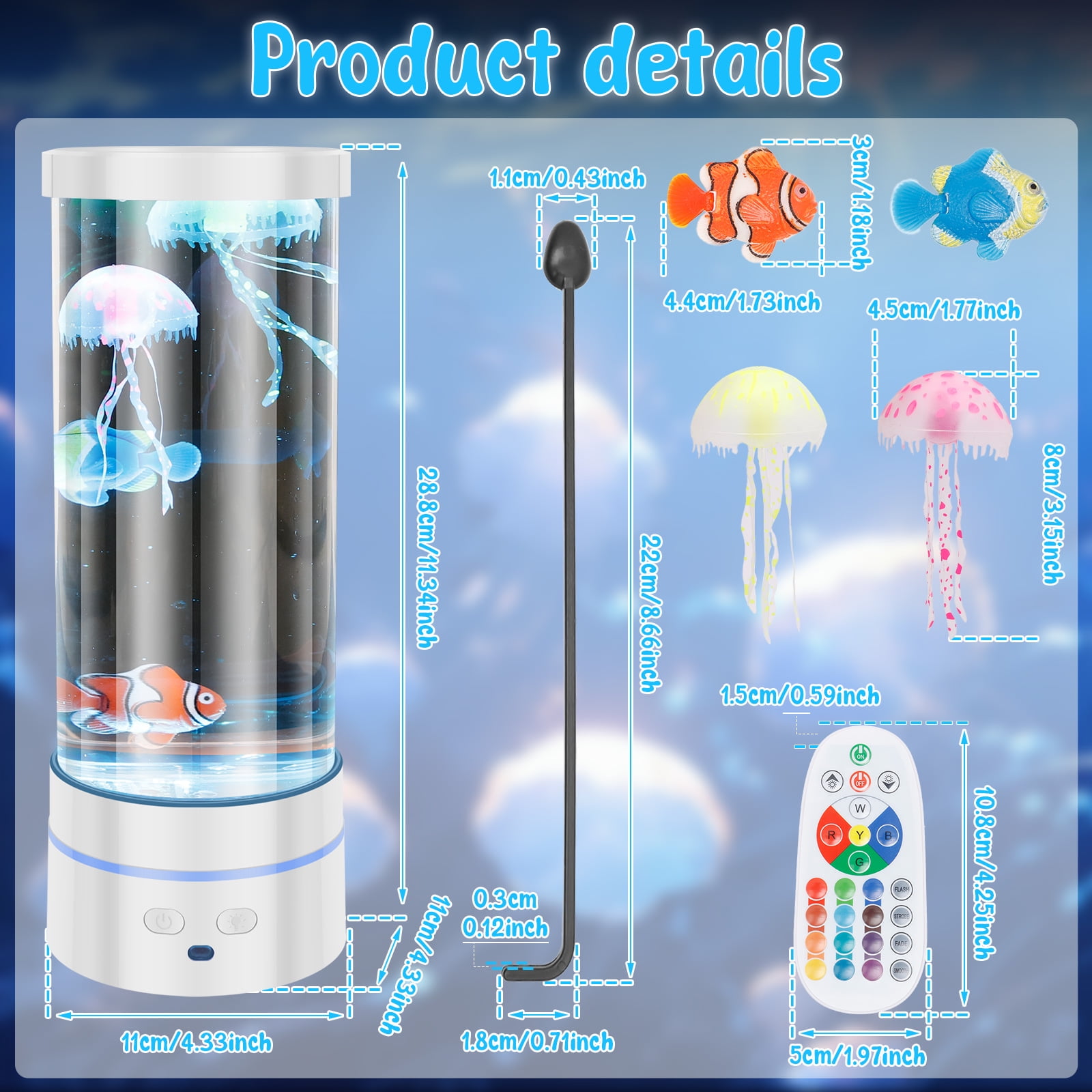 Grusce Jellyfish Lamp, 17 Color Fantasy Aquarium Night Light, Remote Control&USB Powered Artificial Fish Tank Lamp with Moving Fish, Decoration for Living Room and Office