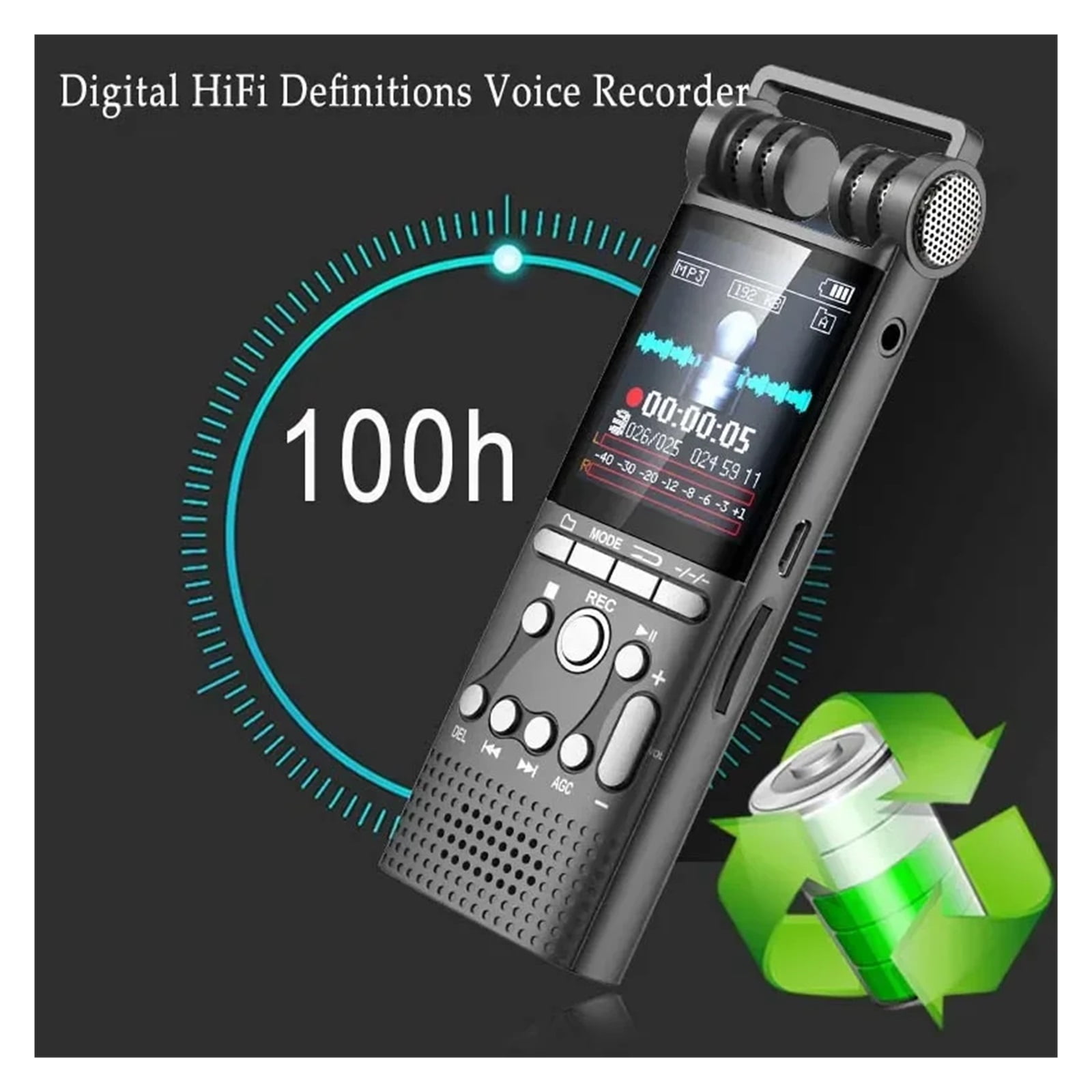Professional Voice Recording Activated Digital Audio Recorder Usb Non-stop 100hr Pcm 1536kbps ,Powerful Feature
