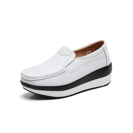

Ritualay Women Casual Loafers Breathable Slip On Boat Shoes Walking Work Wedge Flats White 6.5
