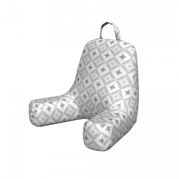 Geometric Reading Pillow, Greyscale Ornamental Repetitive Floral Tile Pattern, Bedrest Cushion with Back Pocket and Washable Cover, 2 Sizes, by Ambesonne