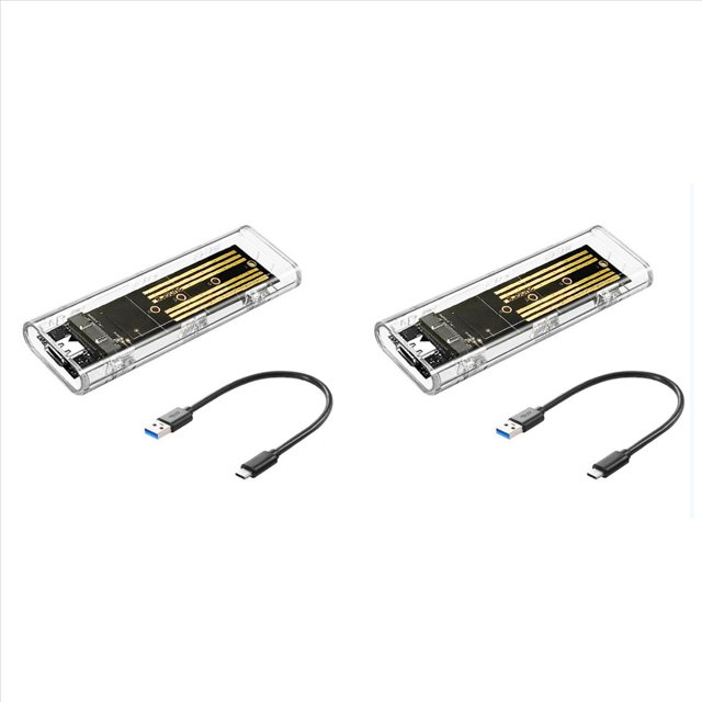 2X M2 SSD Case M.2 NVME SSD Enclosure Portable USB3.1 Type-C SSD Transparent Hard Disk Case 5Gbps for PC