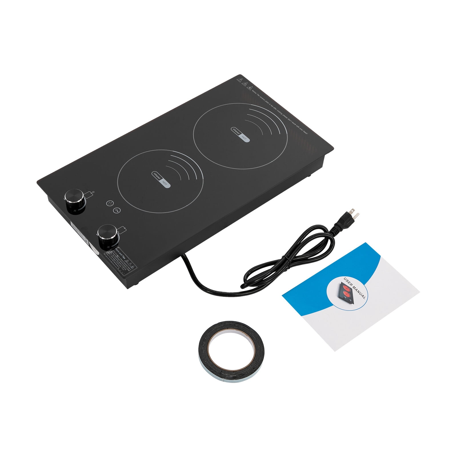 2 Burner Electric Cooktop 110V 3000W Plug-in Electric Ceramic Stove Top, LED Display Countertop Radiant Cooktop with 10 Power Levels, Touch & Knob Control, Safety Lock, Automatic Shutdown