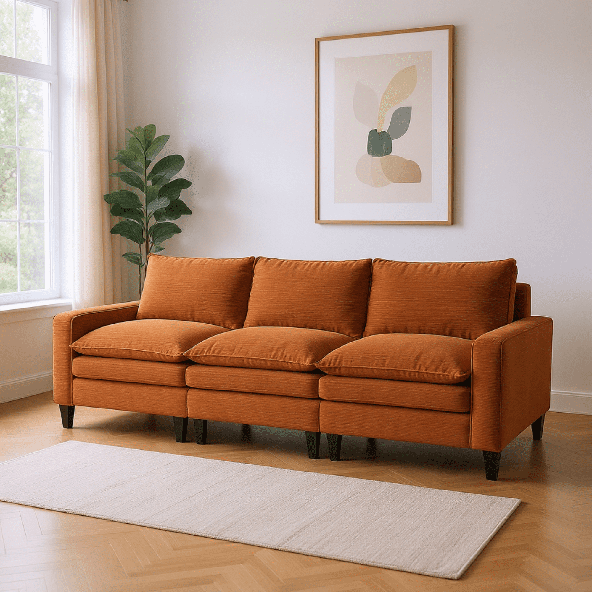 Gewnee Corduroy Fabric Modular Sofa Upholstered Modern Sofa, 3 Seater Comfy Couch for Bedroom and Living Room, Designed for Small Spaces, Apartment, Bedroom, Dorm, Office,