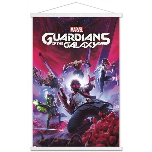 Marvel's Guardians of the Galaxy Video Game - Key Art Wall Poster with Wooden Magnetic Frame, 22.375" x 34"
