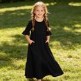 thumbnail image 4 of Girls Tiered Maxi Dresses Half Sleeve Ruffle Hem Long Dress Summer Casual Vacation Outfits Black, Size 9 Y, 4 of 7