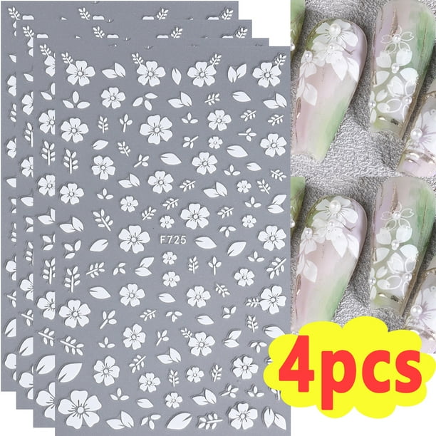 Pegatinas para decoración de uñas con bonitos diseños de flores de cerezo en 3D, pegatinas para uñas con pétalos de flores blancas, diseño de boda, decoración deslizante para manicura de primavera