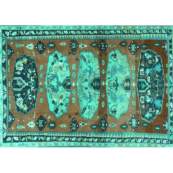 Ahgly Company Indoor Rectangle Persian Turquoise Blue Traditional Area Rugs, 2' x 5'