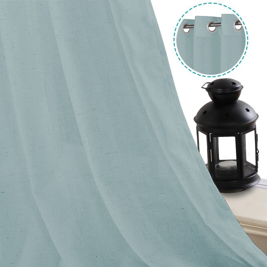 H.Versailtex Linen Sheer Curtains for Bedroom - Airy Linen Texture, Cloud Blue, 2 Panels, 52" x 72"