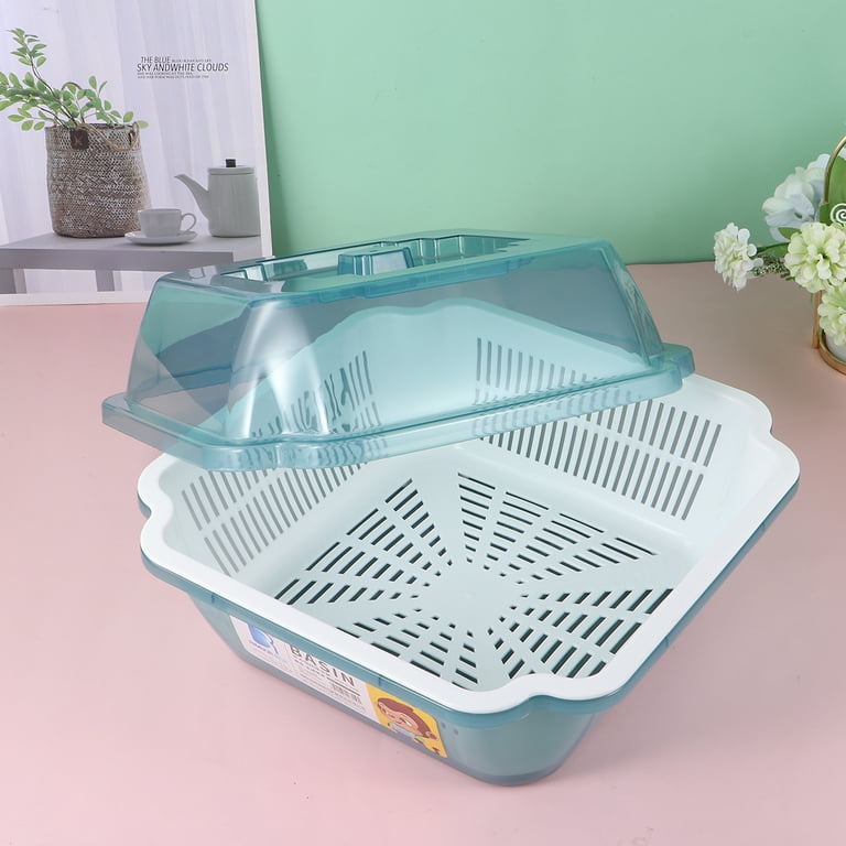 1Pc Kitchen Dish Rack Practical Tableware Box with Lid Water Draining  Storage Shelf 