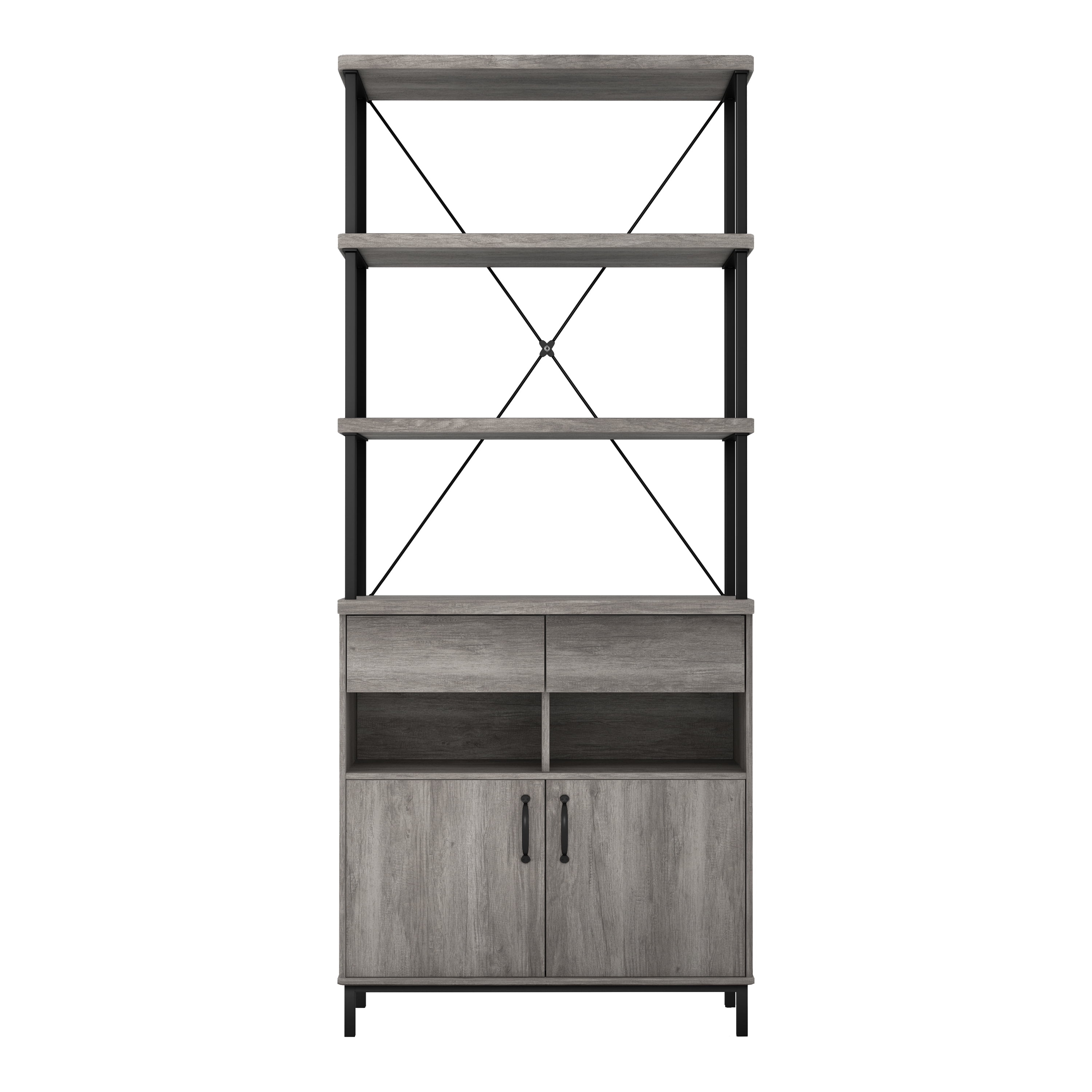 Furniture of America Brix Multi-Storage Wood Adult Bookcase, Vintage Gray Oak