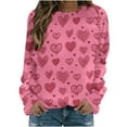 thumbnail image 2 of Womens Valentine's Day Printing Shirt Long Sleeve Crew Neck Sweater Sequin Love Heart Print Sweatshirts Valentines Graphic Blouse (Pink L), 2 of 2