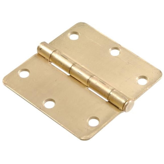 Hillman Group 852612 Brass Plated Round Corner Full Mortise Hinges, Satin Brass - 0.25 x 3.5 in.