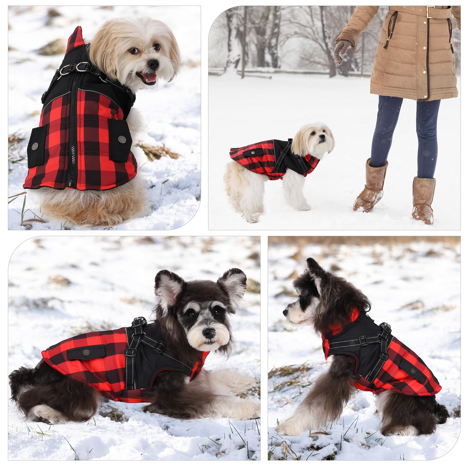 Dog Winter Jacket,Dog Plaid Coat with Harness,Puppy Vest Small Pet Clothes with Fleece Lining,Ideal for Outdoor and Indoor XS XS M