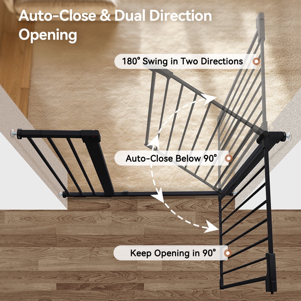 Baby Safety Gate, Caveen Extra Tall 36'', 29.5-46'' Wide Baby Gate Stairway and Hallway, for Ages 6 to 36 Months, Black