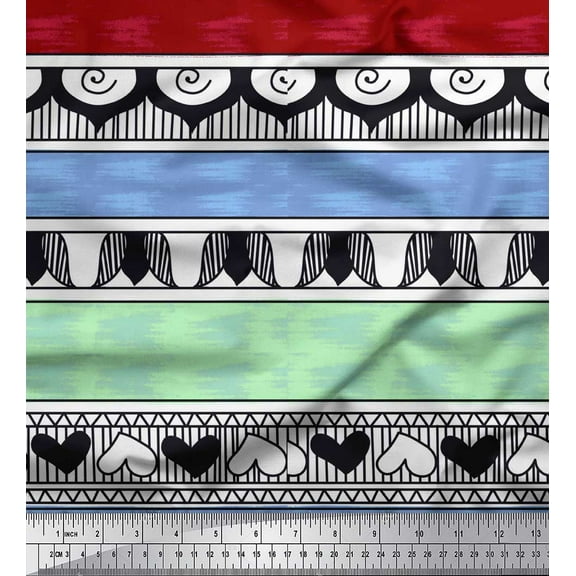 Soimoi Blue Cotton Duck Fabric Heart Stripe Print Fabric by Yard 44 Inch Wide