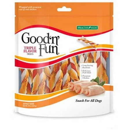 Good'n'Fun Triple Flavor Rawhide Twists for Dogs, 35