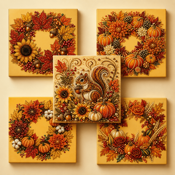 Autumn Harvest Pearl Diamond Art Kit, DIY Pumpkin Sunflower Craft Kit for Adults, Beginners, Fall Decor and Handmade Gifts
