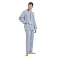 thumbnail image 3 of Amaxer Mens Cotton Pajama Set Cozy Button Up Sleepwear with Pockets Long Sleeve Lounge Wear Blue white Stripes L, 3 of 7