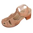 thumbnail image 6 of Women's Heeled Sandals Retro Boho Flower Closed Toe Heels Arch Support Walking Shoes Hook and Loop Pumps Shoes Brown Size 7.5, 6 of 7