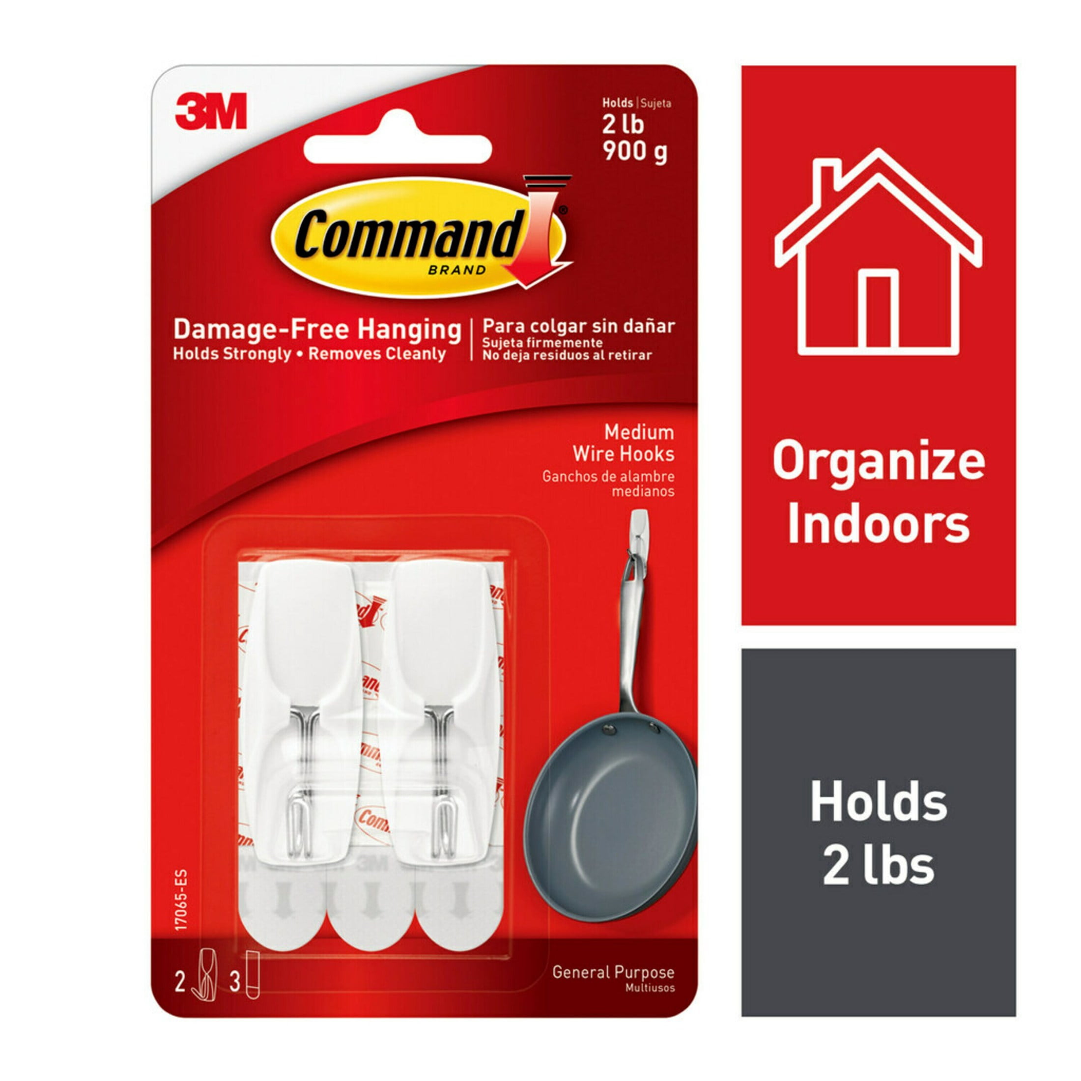 (3 pack) Command Wire Hook, White, Medium, 2 Wall Hooks