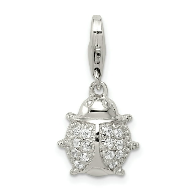 925 Sterling Silver Cubic Zirconia Cz Lady Bug Necklace Charm Pendant Insect Arachnid