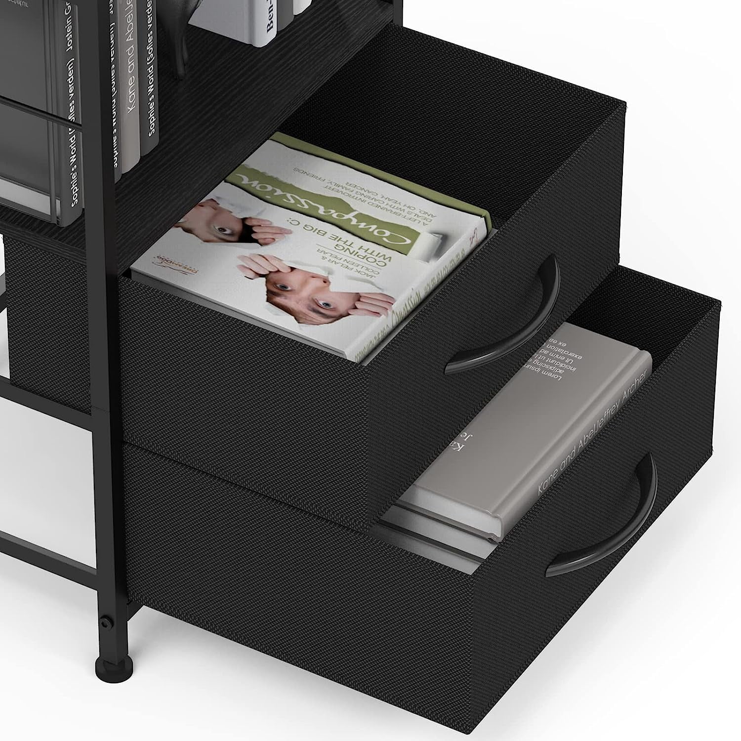 Nightstand for Bedroom End Side Table with 2 Drawers and Open Shelf Wood, Black