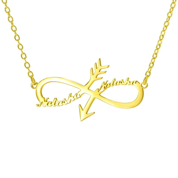 Vakki 18K Gold Plated Personalized Infinity Name Necklace Customized Any 2 Names Infinity Nacklace with Arrow