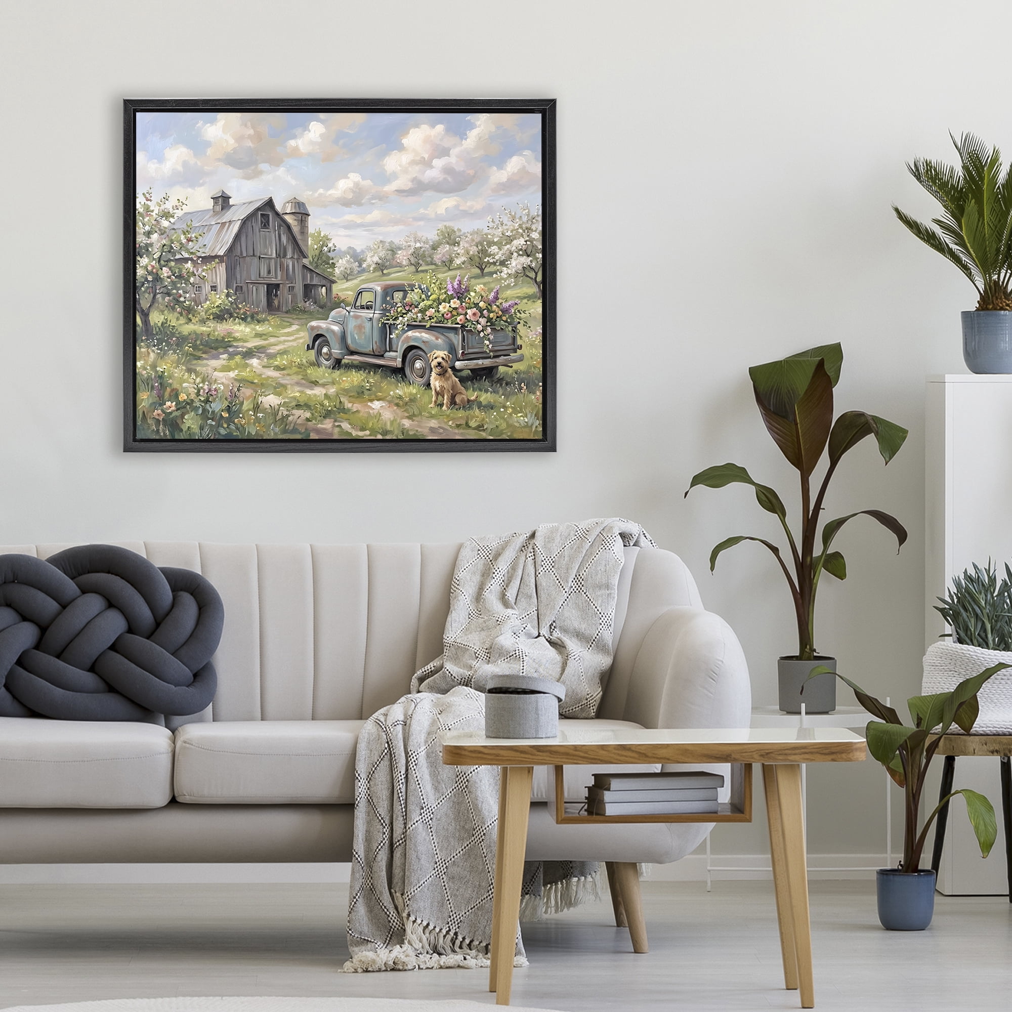 Stupell Industries Proud Dog by Truckload of Flowers Black Framed Floater Canvas Wall Art, design by Tabz Jones