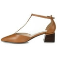 thumbnail image 2 of Journee Signature Womens Genuine Leather Cameela Buckle Low Stacked Heel Almond Toe Pumps, 2 of 8