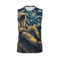 thumbnail image 6 of Lsque Astronaut Starry Night Print Men's Cotton Blend Sleeveless Muscle Shirts (S-3XL)- Moisture Wicking, Odor Protection, UPF 30+,XX-Large, 6 of 8
