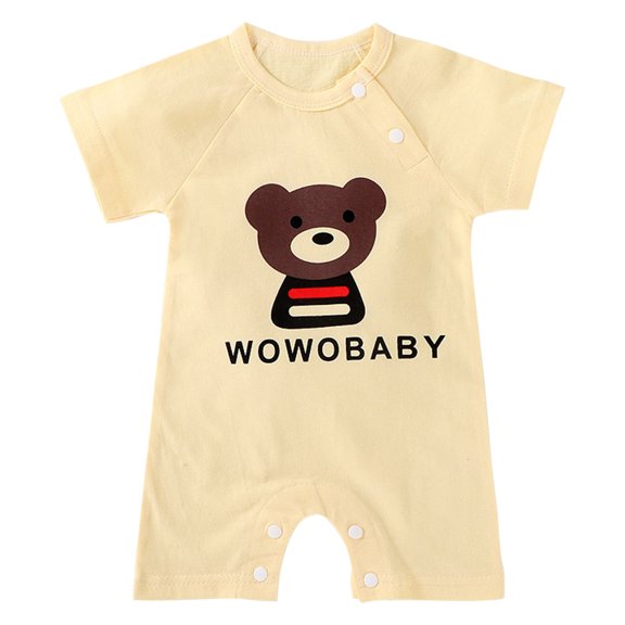 Newborn Baby Boy Girl Clothes Infant Romper Bodysuits Newborn Toddler Baby Girls Boys Bodysuit Summer Short Sleeve One-piece Cartoon Romper Jumpsuit Beige 3-6 Months