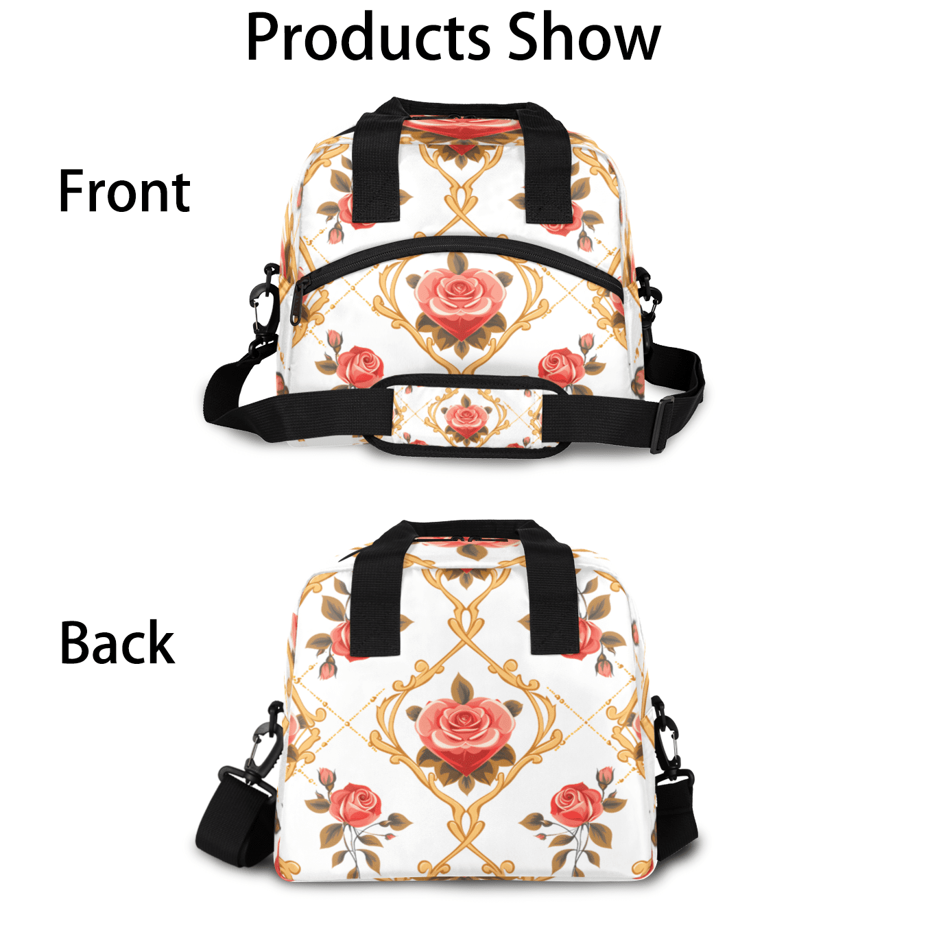 Herdesigns Vintage Rose Insulated Lunch Bag for Women Men Adults Large Reusable Lunch Box Flower Rose Leakproof Cooler Tote Bags with Adjustable Shoulder Strap