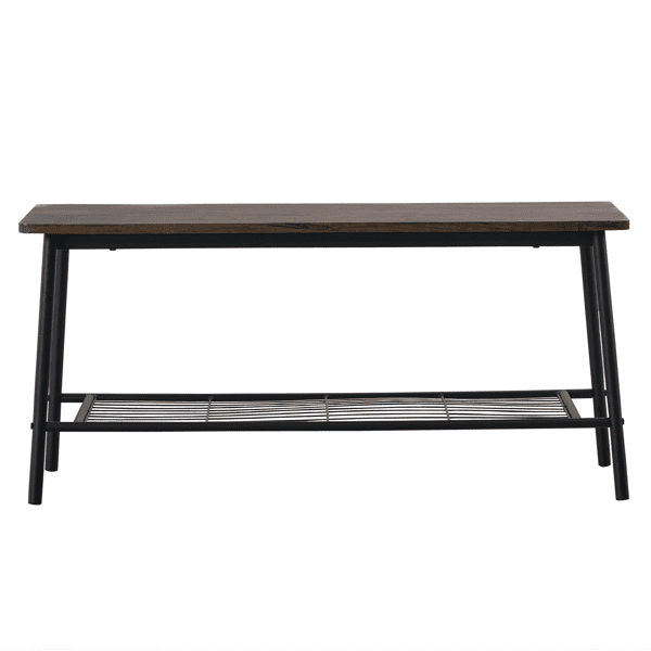 6-Piece Modern Dining Set for Home, Kitchen, Dining Room with Storage Racks, Rectangular Table, Bench, 4 Chairs, Steel Frame - Deep Elm Color