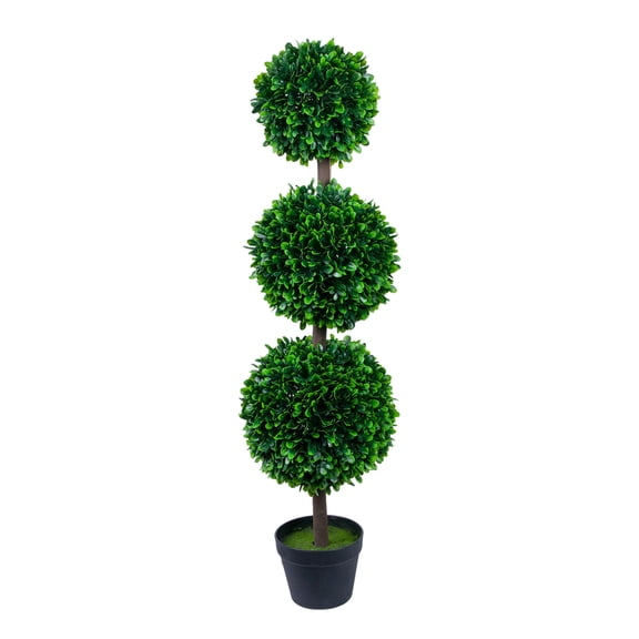Artificial Topiaries Ball Trees Outdoor, 3.4ft Faux Boxwood Plants Topiary Triple Ball Tree, UV Resistant, Fake Shrubs Trees Potted Decorative Indoor Porch or Garden