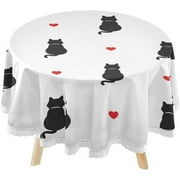 SKYSONIC Cat Kitten Round Tablecloth 60inch with Lace Indoor Wrinkle Free, Valentine Day Circular Table Cover Washable Farmhouse Tabletop for Kitchen Dining Decor