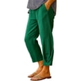 thumbnail image 2 of Endives Women's Cotton Linen Pant Casual Loose Solid Color Elastic Waist Straight Leg Pants Cropped Pants with Pockets Green, 2 of 4