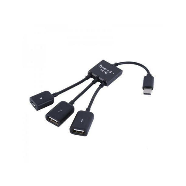 3 1 Type C male to micro female 3 Port USB 2.0 Hub Splitter cable - Walmart.com