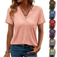 thumbnail image 2 of Gnshining Summer T-Shirt For Women Casual V-Neck Short Sleeve Pullover Shirts Pleated Tunic Tops Dressy Going Out Tops Loose Blouse, 2 of 8