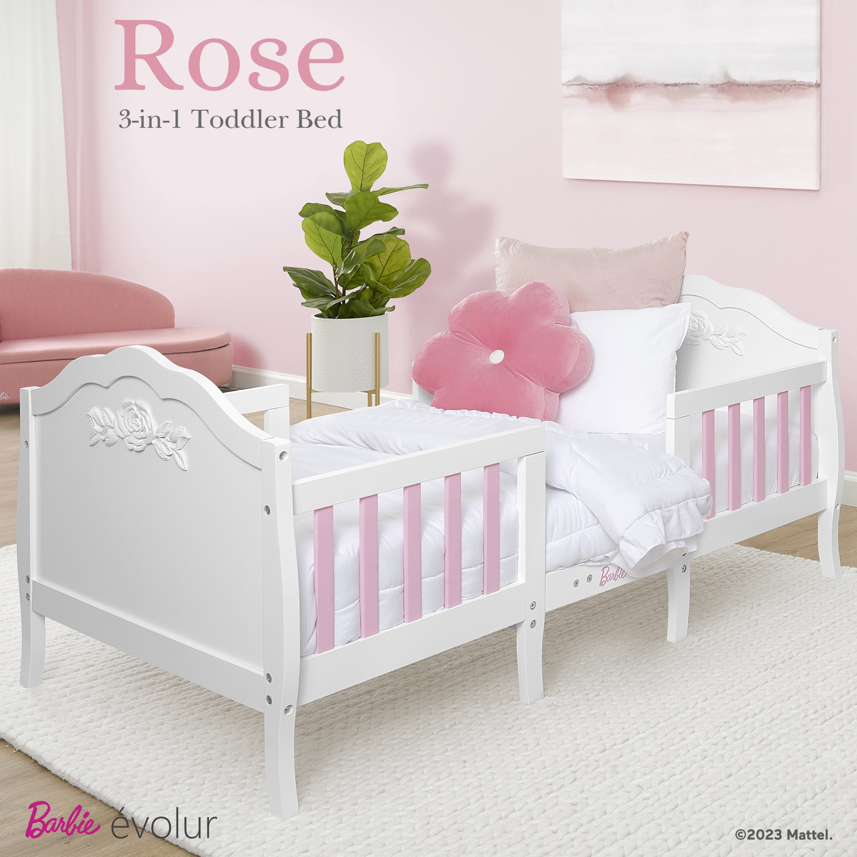Evolur Rose Toddler Bed in White and Pink