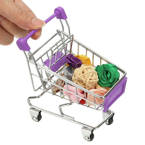 Uxcell Mini Shopping Cart Tiny Shopping Cart Trolley Miniature Grocery Supermarket Handcart Small Basket with Wheels Dark Blue