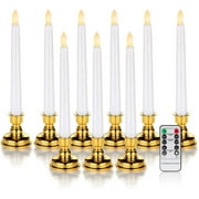 "Happyline" 7.9" Flameless Taper Candles with Candlesticks - Pack of 9, Battery Operated LED Window Candles with Remote and Timers, Warm White Flickering Light, Last for 150  Hours
