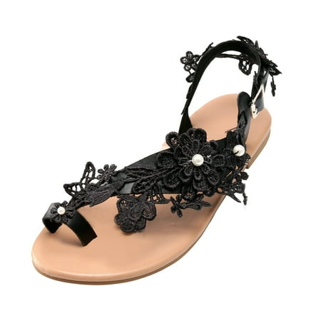 

HSMQHJWE Heels Sandals For Women Women Sandals Flat Women S Summer Non Slip Lace Flowers Buckle Strap Flat Beach Open Toe Breathable Sandals Shoes Us Fabric