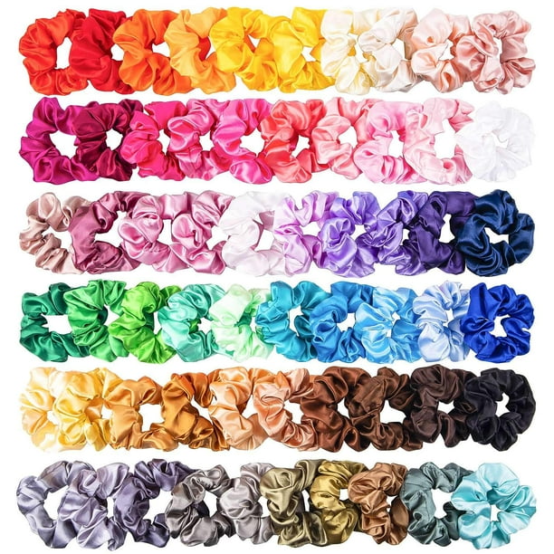 JoyX 60 Pcs Silk Satin Hair Scrunchies Set for Women Strong Elastic