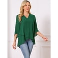 thumbnail image 5 of DARING DIVA Women's High Low Tops 3/4 Bell Sleeve V Neck Chiffon Blouse S Dark Green, 5 of 8