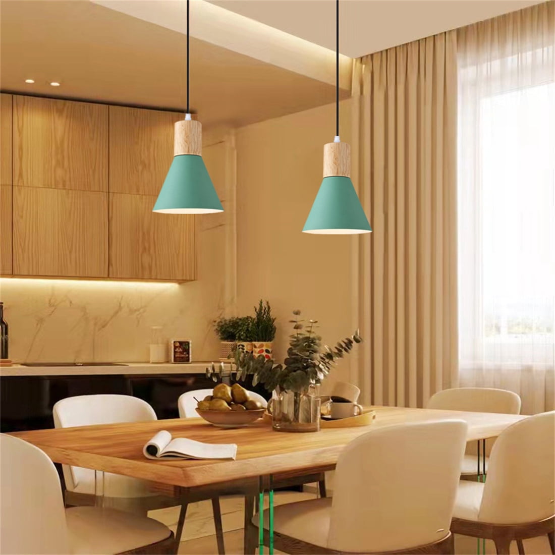 JLOWCO Plug in Pendant Light Modern Hanging Lights with Plug in Cord Bedroom Farmhouse Light Fixtures Kitchen Mini Green Light Fixture Dining Room (LED Bulb Include)