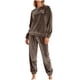thumbnail image 2 of Conjunto de pijama de terciopelo grueso y cálido para mujer, con cuello redondo, estampado y pantalones de poliéster para invierno., 2 of 5