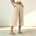 thumbnail image 4 of Yuanlook Women's Tailored Linen-Blend Vacation-Ready Wide-Leg Capri Pants, High-Waist Cropped Trousers with Button Fly & Patch Pockets for Office Wear, 4 of 8