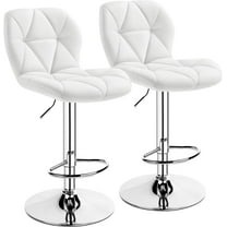 RONG-3 Bar Stools Set of 2, PU Leather Bar Chairs with Backrest, Height Adjustable Swivel Island Stools for Bar, Kitchen Counter,White.