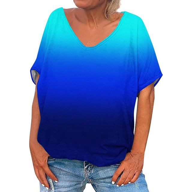 Posijego T-Shirts à Col en V pour Femmes, Chemise à Manches Courtes Imprimée, Pyjama Décontracté d'Été pour Femmes