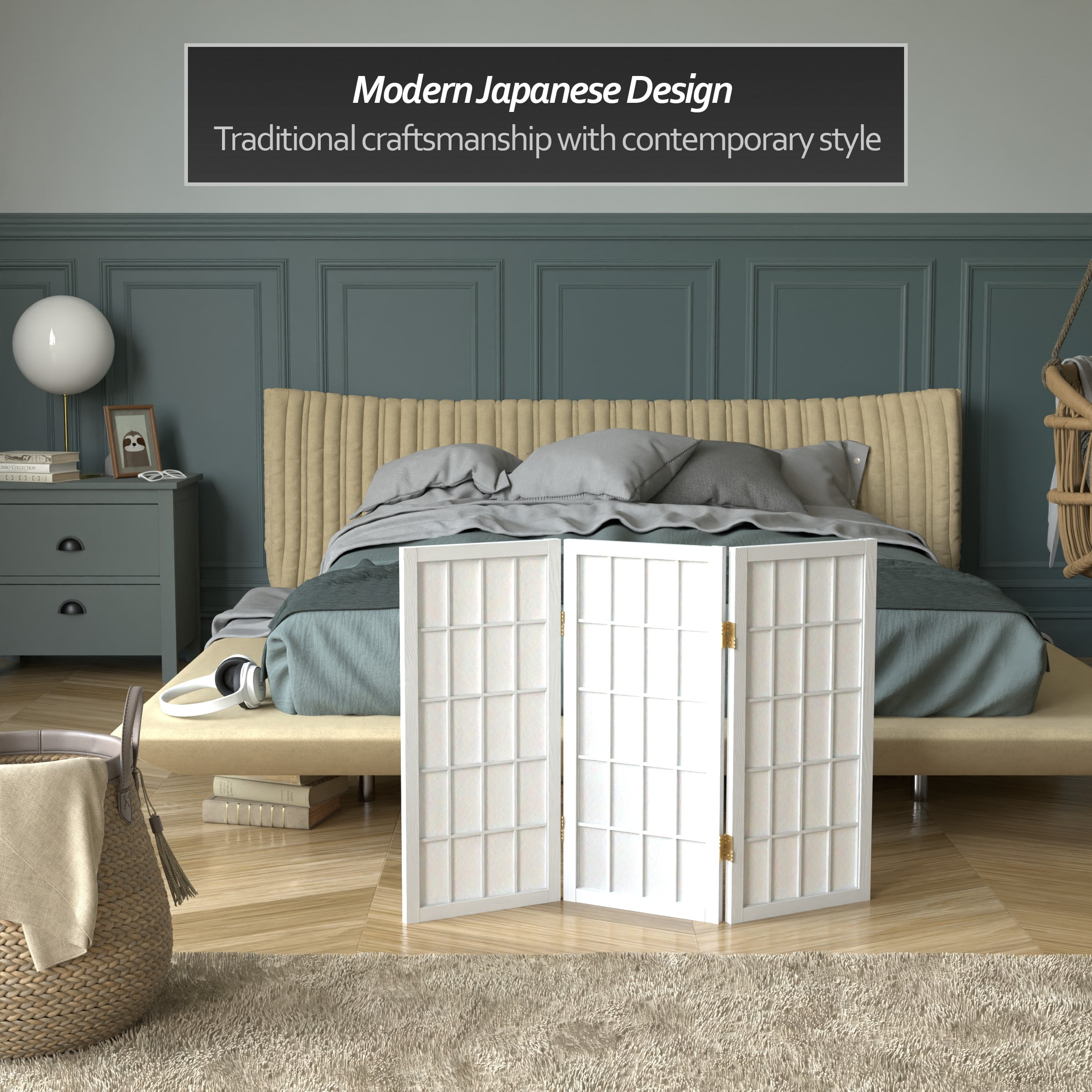 2 ft. Tall Desktop Window Pane Shoji Screen - White - 3 Panels
